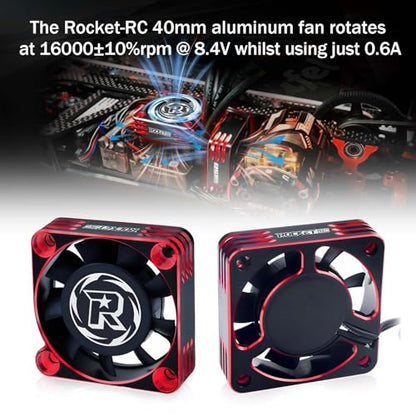 2Pack Rc Cooling Fan,1600RPM RC Motor Fan 40x40mm RC Fans for 1/8 1/10 Car Brushless Motor (Black Red) - style: 2Pack Black Red