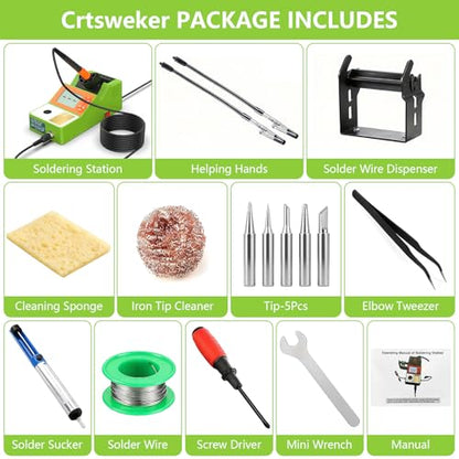 Soldering Station, Digital Display Soldering Iron Station Kit with 2 Helping Hands, 356°F-932°F, Auto Sleep, °C/°F Conversion, Green - color: Green