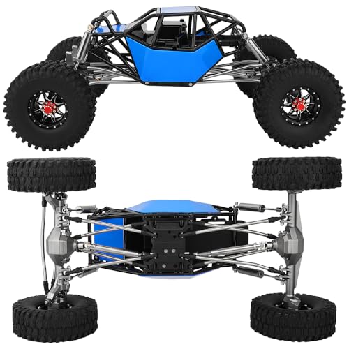 Metal DIY 330mm Wheelbase Rock Buggy Frame Chassis Crawler with VP Element Enduro Portal Axle Nylon Tube Roll Cage for 1/10 RC Crawler Axial SCX10 II Upgrades (Blue) - color: Blue