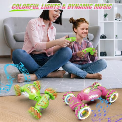 Nicella Remote Control Car, Pink RC Cars for Girls, Gesture Stunt with Light & Music, 4WD, 360° Rotating, 2.4Ghz Remote Control Car Toys, Birthday Gift for Kids Age 6+ (Grey) (Pink) - color: Pink
