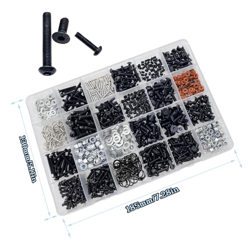 1000pcs RC Screw Kit,RC Screws for Traxxas Arrma Axial Redcat HPS SCX10 1/8 1/10 1/12 1/16 Scale RC Cars Trucks Crawler, Screws Assortment Set, Hardware Fasteners (1000pcs RC Screw Kit) - style: 1000pcs RC Screw Kit