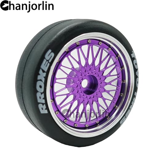 1/10 RC Drift Smooth Tires OD 2.56" & Aluminum Wheels 12mm Hex Hard Drift Racing Tyres for 1:10 1/12 Rally Street On Road Touring Car TT01 TT02 XV02 XV01 TA06 KYOSHO PTG2 4PCS (Purple) - color: Purple
