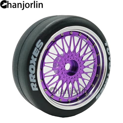 1/10 RC Drift Smooth Tires OD 2.56" & Aluminum Wheels 12mm Hex Hard Drift Racing Tyres for 1:10 1/12 Rally Street On Road Touring Car TT01 TT02 XV02 XV01 TA06 KYOSHO PTG2 4PCS (Purple) - color: Purple