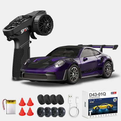 1:43 RC Drift Car D43-01 - 2.4G Full Proportional 4WD Alloy 20KM/H High Speed RC Racing Car with Gyro, Silent Bearings, Adjustable Speed & Lighting(Q7/Purple/D43-01) - color: Q7/Purple, size: D43-01