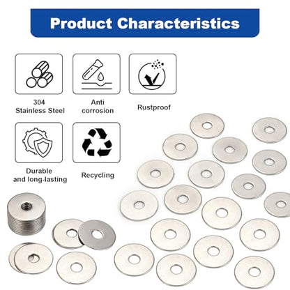 ZQZ 116Pcs 1/4" x 1" Flat Washers, 304 Stainless Steel Fender Washers, Standard Stainless Steel Washers for Screws - size: S-1/4" x 1"-116 Pieces