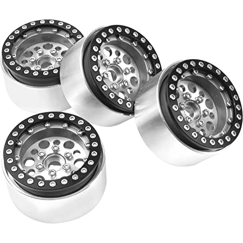 4Pack ShareGoo Aluminum Alloy 1.9" Beadlock Wheel Rims Hubs Compatible with Traxxas TRX4 Axial SCX10 RCAWD D90 D110 Tamiya CC01 1/10 RC Crawler Car (Silver) - color: Silver