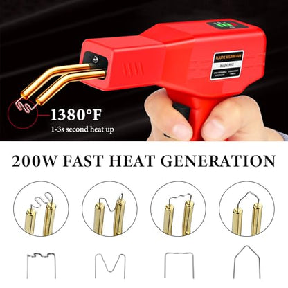 Plastic Welder Kit, Hot Stapler Welding Machine with 200PCS 4 Types Staples & Carry Case, Plastic Welder Soldering Tool for Car Bumper Cracks Repair, Car Accessories