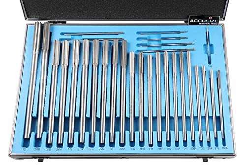 Accusize Chucking Reamer Set, 1/16" to 1/2" by 1/64", 29 Pc | HSS M2 Premium, Straight Flute, Right Hand Cut, ANSI, Aluminum Case, 5528-SF00 - size: 1/16" thru. 1/2" by 1/64"