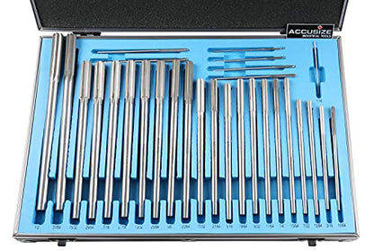 Accusize Chucking Reamer Set, 1/16" to 1/2" by 1/64", 29 Pc | HSS M2 Premium, Straight Flute, Right Hand Cut, ANSI, Aluminum Case, 5528-SF00 - size: 1/16" thru. 1/2" by 1/64"