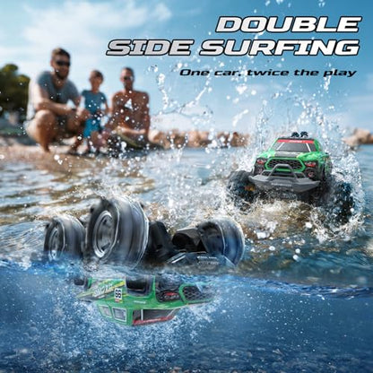 DEERC BG028 Amphibious RC Monster Truck/Boat, IPX7 Waterproof Remote Control Car W/Gesture Sensing Control, 2.4GHz 4WD RC Car W/ 360°Rotation,Flowing Light,40mins Play RC Truck Toys for Kids Boys