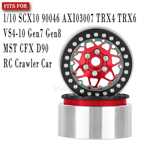 RC Aluminium 1.9 Beadlock Wheel Rims Set for 1/10 SCX10 90046 AXI03007 TRX4 TRX6 VS4-10 Gen7 Gen8 CFX MST D90 RC Crawler,(4PCS) 1.9 RC Beadlock Rims,1.9 rc Wheels,Red - color: Red- (Wheel Rims)