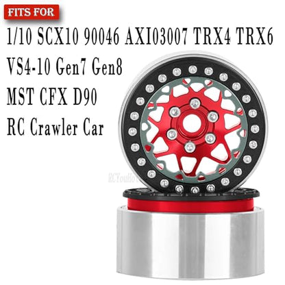 RC Aluminium 1.9 Beadlock Wheel Rims Set for 1/10 SCX10 90046 AXI03007 TRX4 TRX6 VS4-10 Gen7 Gen8 CFX MST D90 RC Crawler,(4PCS) 1.9 RC Beadlock Rims,1.9 rc Wheels,Red - color: Red- (Wheel Rims)