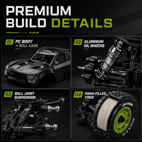 UDIRC 1203PRO 1/12 RC Short Course Truck, 50MPH 3S Brushless Fast RC Car with Gyro and Center Diff for Adults, 4WD All Terrain Desert Truck RTR, 3S Battery Included, 4-Color LED Light System
