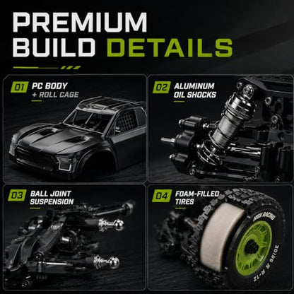UDIRC 1203PRO 1/12 RC Short Course Truck, 50MPH 3S Brushless Fast RC Car with Gyro and Center Diff for Adults, 4WD All Terrain Desert Truck RTR, 3S Battery Included, 4-Color LED Light System