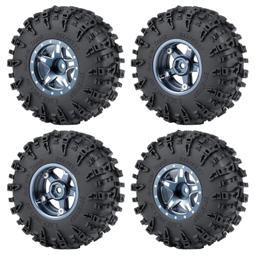 4PCS 1.3" Beadlock Wheel Tires Set Aluminum 1.3inch 5-Spoke Beadlock Wheel Hub Wheel Rim 7mm Hex ＆ 70mm/2.76inch Rubber Crawler Tires for 1/18 1/24 RC Crawler Car SCX24 TRX4M (Titanium) - color: Titanium