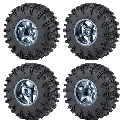 4PCS 1.3" Beadlock Wheel Tires Set Aluminum 1.3inch 5-Spoke Beadlock Wheel Hub Wheel Rim 7mm Hex ＆ 70mm/2.76inch Rubber Crawler Tires for 1/18 1/24 RC Crawler Car SCX24 TRX4M (Titanium) - color: Titanium