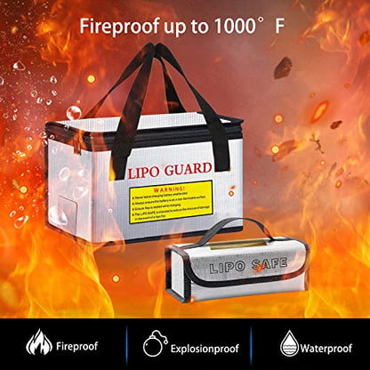 260 * 130 * 150mm +185 * 75 * 60mm Lipo Battery Safe Bag Fireproof Explosionproof for Lipo Battery Storage and Charging Home Office Travel Fireproof Safe Storage Pouch - size: 260*130*150&185*75*60mm