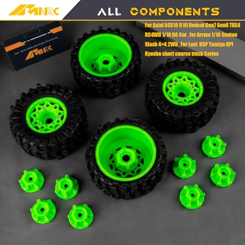 Plastic RC Short Course Truck Wheels and Rubber Tires & 12MM 14MM 17MM Hex Kit for 1/10 Arrma Senton Slash 4×4 2WD for Axial Losi Series Upgrade Part Green - color: Green