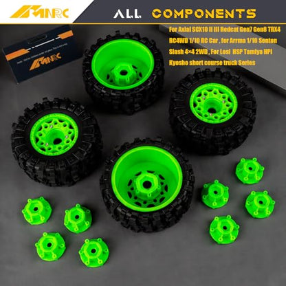 Plastic RC Short Course Truck Wheels and Rubber Tires & 12MM 14MM 17MM Hex Kit for 1/10 Arrma Senton Slash 4×4 2WD for Axial Losi Series Upgrade Part Green - color: Green