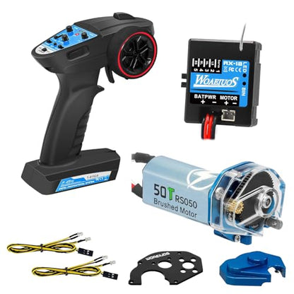 2 in 1 ESC & Receiver 3CH 2.4G RC Transmitter Remote Controller with 050 50T Brushed Motor Transmission Gearbox Combo (Combo 1 & 050 50T Motor Blue)