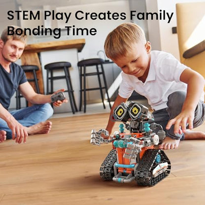 Sillbird Robot Building Kit with Remote Control STEM Gift for Boy Ages 8-14 | Coding Toys for Kids & Teens, Learn Through Robotics Play, Buildable 5in1 Models, App-Controlled, Rechargeable, 596 Pieces - color: Orange