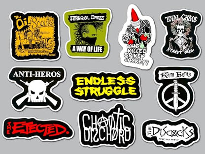 Street Punk Sticker Pack (10 Stickers) Set 2 oi Funeral Scouts Dress Total Anti Chaos Endless Heros Struggle ejected Chaotic discocks Krum Bums Crust Anarcho raw dbeat oi Hardcore Vinyl Decal