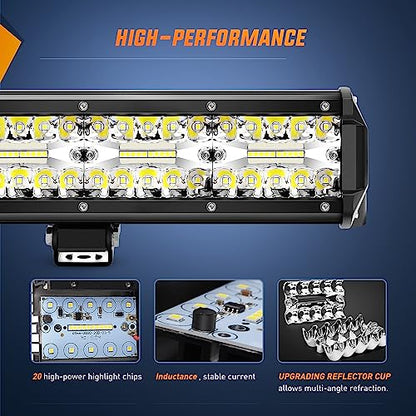 Nilight 20 Inch 420W Triple Row Flood Spot Combo 42000LM Light Bar Driving Boat Led Off Road Lights with Front License Plate Frame Bracket and Switch Wiring Harness Kit - color: 20Inch Lights + Wiring Harness +Bracket