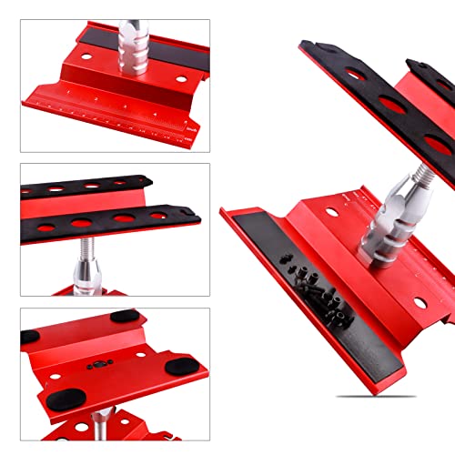 RC Car Work Stand Aluminum Repair Workstation 360 Degree Rotation Lift Lower w/Screw Tray Tools for 1/10 1/12 1/16 Scale Traxxas TRX4 Axial Arrma Redcat Losi RC Crawler Monster Truck Buggy (Red) - color: Red