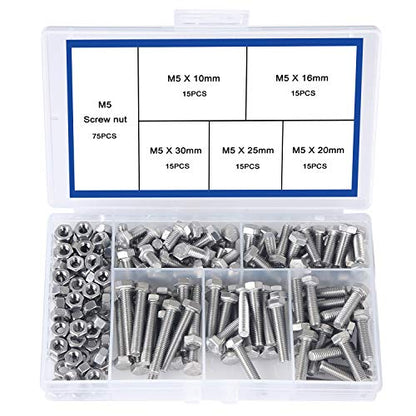 newlng M5 304 Stainless Steel Bolts and Nuts Kit, Hex Flat Head Cap Bolts Screws Nuts Hexagon Socket Head Screw,Heavy Duty Hex Bolts Nuts Assortment, Head Mechanical Parts Combination Box - size: A-M5
