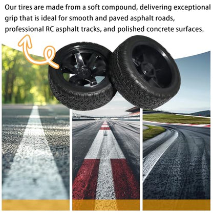 OD 2.65" On Road Rubber Tires Plastic Wheel Rims 12mm Hex for 1/10 RC Car | Compatible with MJX HSP Tamiya HPI Kyosho Traxxas Sakura Redcat WLtoys 1/10 RC On-Road Racing Touring Car (4pcs, Black) - style: D-Black
