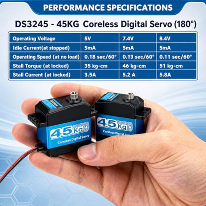 2 Packs Servo Motor 45KG High Torque Waterproof Digital Servo, 180 Degree Coreless Motor with Full Metal Gear and 25T Aluminum Arm for 1/10 Scale RC Car Truck Crawler Boat Robotic Arm DIY