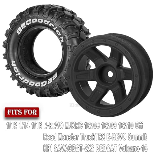 RC Wheels and Tires Off Road Monster Truck TRX E-REVO Summit HPI SAVAGEGT-2XS REDCAT Volcano-16 for 1/12 1/14 1/16 E-REVO RC 16208 16209 16210,Rc Plastic Wheels,Black - color: Black- (Rc Wheels Tires)