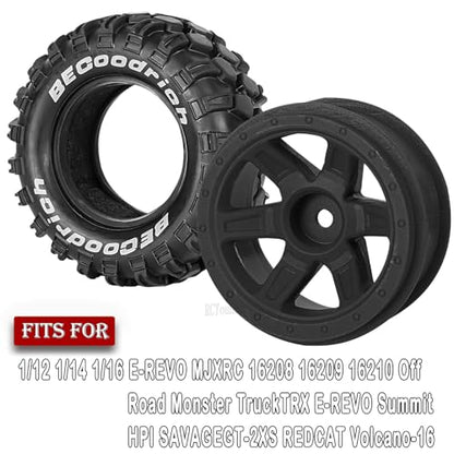RC Wheels and Tires Off Road Monster Truck TRX E-REVO Summit HPI SAVAGEGT-2XS REDCAT Volcano-16 for 1/12 1/14 1/16 E-REVO RC 16208 16209 16210,Rc Plastic Wheels,Black - color: Black- (Rc Wheels Tires)