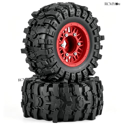 Rc Wheels and Tires Set for 1/10 Slash 2WD 4×4 4WD,Senton,Axia1,Redca t,Rc4w d,Detachable Replacement Running on Off-Road Tire,on-Road Tire w/12mm/14mm/17mm Hex,Soft Tires Plastic Rim,Red - color: Red (1/10)