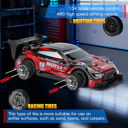 RC Drift Car, 1:24 Scale Remote Control Drift Cars | 2.4GHz 4WD Drifting Cars, 30km/h High-Speed RC Race Car Vehicle, Racing Sport Toy Ideal Gift for Boys Girls Kids - color: Red