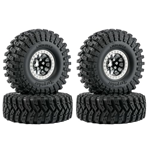 4Pcs 1.9" Beadlock Rims Aluminum & Black Tires Wheel Set for 1/10 TRX4 SCX10 D90 RC Crawler Wheel Upgrade (Rim:Silver and Black) - color: Rim:Silver and Black