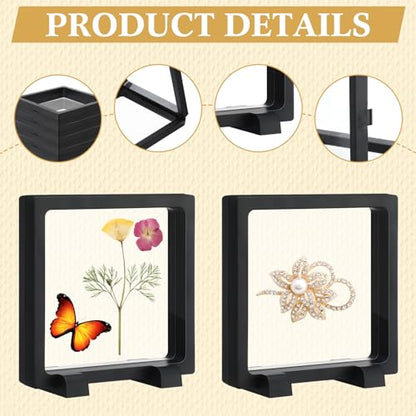 Harloon 12 Pcs 3D Floating Display Case Floating Frame Display Holder Stand Challenge Coin Jewelry Frame Box for AA Medallions Fossil Rock Gemstones Specimen(Black,4.3 x 4.3 x 0.8 Inch,Square Base) - color: Black, size: 4.3 x 4.3 x 0.8 Inch, style: Square