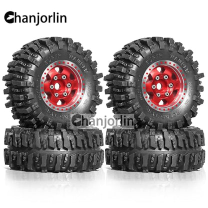 1/24 1/18 RC Crawler Tires and Beadlock Wheels Rims Offset -2.5mm 1.0 Super Soft Sticky Mud Terrain Rock Tyres OD 55mm for 1:24 1:18 Car Axial SCX24 FMS AX24 FCX18 FCX24 TRX4M 4Pcs (Red) - color: Red
