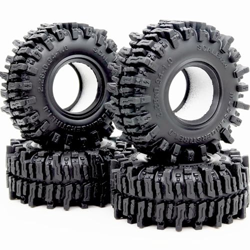1.0 Crawler Tires 58mm Tall Mud Slingers 4-Pack Fit TRX4M SCX24 | Super soft sticky mud terrain 1.0'' tire tyre, premium upgrade replacement parts for 1/18 & 1/24 micro RC Crawlers Trucks - style: 1.0 Mud Slingers Tires-58mm Tall