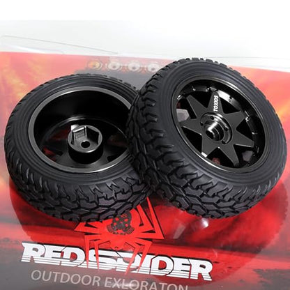 REDSPIDER 1/10 RC Rally Car Tyres 12mm Hex Hub Rubber Tires & Aluminium Wheel Rims OD 75mm/2.95'' for 1/16 1/14 1/12 1/10 RC Touring Car On-Road Off Road Buggy (Black) - color: Black