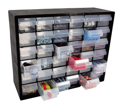 Raaco Plastic Storage Cabinet, 36-Drawer (PC36) - Impact Proof Plastic | 36-Drawer Black Organizer, Impact Proof Plastic Drawer, Small Parts, Screws, Nuts & Bolts, Crafts, Makeup & Toy Storage - set - size: Plastic-36D, style: Plastic Cabinets