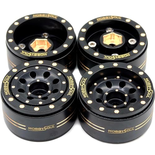 Adjustable Offset Brass 1.0 Beadlock Wheels Rims 44g/Rim for RC 1/18 TRX4M Axial SCX24 90081 & Other 1/24 Micro Crawler, (4-Pack, HS701450) - color: Black