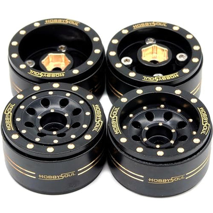 Adjustable Offset Brass 1.0 Beadlock Wheels Rims 44g/Rim for RC 1/18 TRX4M Axial SCX24 90081 & Other 1/24 Micro Crawler, (4-Pack, HS701450) - color: Black