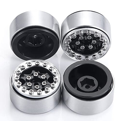 4PCS 1.0 Wheel Rims RC Metal Beadlock Wheels Rims, Black+Silver | For All 1/24 Scale Axial SCX24, RC Crawler Car, Upgrade Parts - color: Black+silver