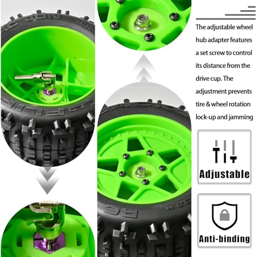 Aluminum 12mm Hex Wheel Hub 4Pcs w/Axle Pin M4 Flange Lock Nut Standard M3 M4 Nut 5mm Thickness Wheel Drive Adapter for 1/10 Traxxas HSP Redcat Rc4wd Tamiya Axial SCX10 WLtoy RC Car(25Pcs) - color: Purple, size: 5.0