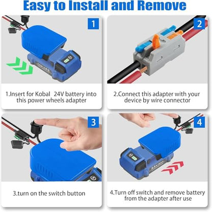 for Power Wheels Adapter Compatible with Kobalt 24V Battery,Kobalt Battery adapter with Fuse & Wire terminals, Power Connector for Robotics, DIY, Compatible for KB224-03 KB424-03 KB524-03 KB624-03 - style: for Kobalt 24V Battery Adapter