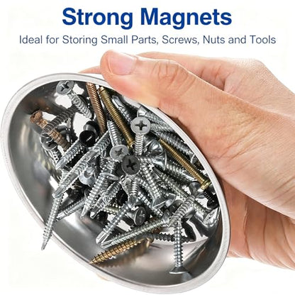 Okllen 6 Pcs Magnetic Parts Tray Set, Stainless Steel Heavy Duty 9.5"W x 5.5''L Square and 4 1/4" Round Extra Strong Magnetic Tool Trays Holder for Socket Screw Nuts Bolts Metal Parts