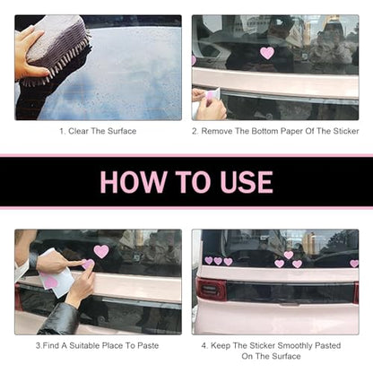 10 PCS Car Heart Vinyl Decals, Personalized Reflective Heart Decorative Sticker, Scratch Covering Self-Adhesive Waterproof Sticker, for Most Cars Trucks (Pink)
