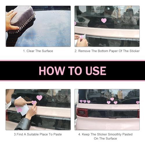 10 PCS Car Heart Vinyl Decals, Personalized Reflective Heart Decorative Sticker, Scratch Covering Self-Adhesive Waterproof Sticker, for Most Cars Trucks (Pink)