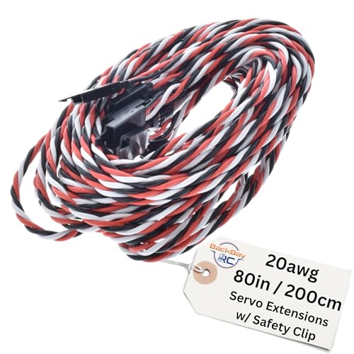 BackBayRC - 20awg Servo Extension Twisted Wire w/Safety Clip - 100 Strands for RC Vehicles, Drones, E-Bikes - 10 Lengths / 5 Wires per Pack (200CM / 80in) - style: 200CM / 80in